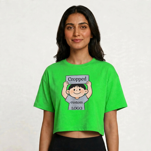 เสื้อยืดครอปผู้หญิงสไตล์ฮิปฮอป ผ้าฝ้ายถัก ระบายอากาศดี คอกลม แขนสั้น พิมพ์ลายลำลอง สวมใส่สบายในฤดูร้อน รับผลิตแบบ OEM - Product Image 4