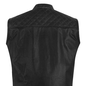 <b>Men</b> Club Custom Logo Unisex High Quality Genuine Cowhide Leather <b>Vest</b> <b>Black</b> Stand Collar Waistcoat Sleeveless Jacket - Product Image 5