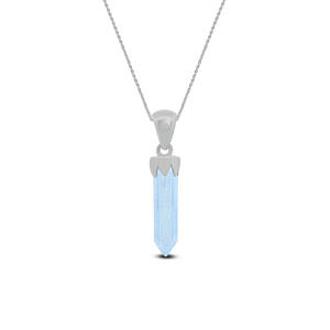 Premium Silver Plated Aquamarine Gemstone Pencil Cut Bezel Setting Pendant Charm <b>with</b> <b>Cable</b> Chain Adjustable Spring <b>Lock</b> - Product Image 2