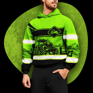 Custom Name Tractor Print Fleece Hoodie Men's High Visibility Reflective Stripes Autumn Casual Pullover <b>Jacket</b> - Product Image 4