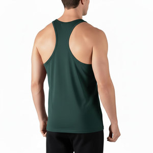 Men's Solid Green Tank Top O-Neck Sleeveless Breathable Knitted 100% Polyester Quick Dry Front Logo Casual Fitness <b>Vest</b> - Product Image 1