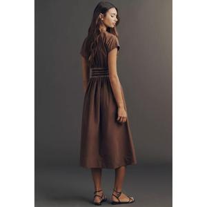 Robe midi trapèze décontractée en popeline de coton à taille naturelle, plissée, unie, pour femme, personnalisable, écologique, respirante et élégante - Product Image 4