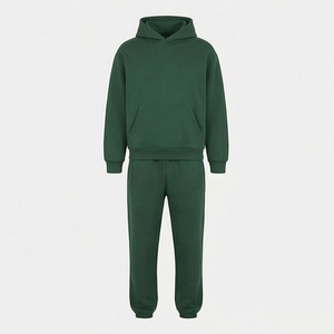 Survêtement unisexe vert à capuche, couleur unie, en coton, longueur intégrale, décontracté, avec poches latérales, taille élastique, style automne - Product Image 1