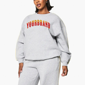 Sudadera con Capucha de Alta Calidad para Mujer, de Poliéster y Algodón, Estampada, Informal, Color Gris Jaspeado, Hombros Caídos, Talla Grande, para Invierno - Product Image 3