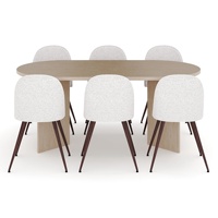 Ensemble de 7 pièces de meubles de salle à manger de cuisine, table à manger ovale moderne en MDF travertin et ensemble de chaises en boucle
