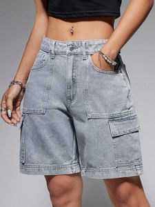 Shorts en jean taille haute pour femme, coupe slim, délavé clair, sexy, grande taille, service OEM, écologique, personnalisé - Product Image 4