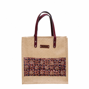 Luxury Floral Print <b>Jute</b> Tote <b>Bag</b> with Leather Handles Reusable Eco Friendly <b>Shopping</b> Handbag for Women Travel Gift Use Daily - Product Image 1