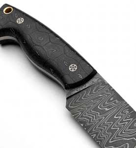 Cuchillo Utilitario de Hoja Fija de Acero de Damasco Hecho a Mano con Mango de Micarta Negra Personalizado, Herramienta EDC - Product Image 6