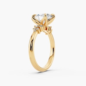 Anillo de Compromiso con Diamante Cultivado en Laboratorio de Corte Ovalado, Certificado IGI, con Piedras Laterales Florales, Engaste de Seis Puntas en Oro de 10K, 14K, 18K, Plata 925, 935 - Product Image 3