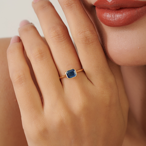 Elegant Classic Design Minimal Bezel <b>Set</b> Blue Sapphire Single Stone <b>Ring</b> Everyday Wear 14K Solid Yellow <b>Gold</b> Wholesale Jewelry - Product Image 2