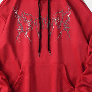 Distressed Graphic Hoodie Red Oversized Pullover Fleece Lined Hood Kangaroo Pocket Drop Shoulder Streetwear Sweatshirt & Men DDP - Product Image 6
