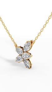 Collier en diamant de laboratoire taille poire et taille marquise, or 14 carats, couleur incolore VVS, pendentif inspiré de la nature avec chaîne - Product Image 4