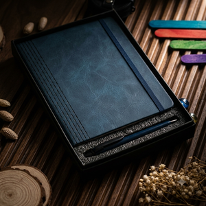 Aurelux Premium Blue PU Velvet Case Bound <b>Diary</b> Ballpoint Pen Gift Set 192 Pages Laser Engraving Professional Corporate Gifting - Product Image 4