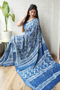 Sari indien en lin de créateur exclusif, élégant et raffiné, avec broderies, pour les occasions spéciales, à prix de gros - Product Image 2
