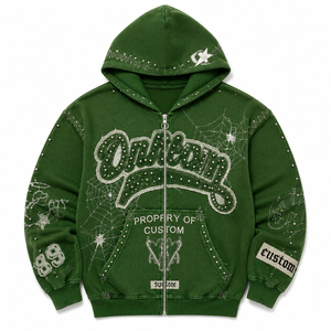 Sudadera con capucha extragrande con cremallera, bordado de telaraña gótica con pedrería, estilo Y2K, ropa urbana, venta al por mayor, ODM - Product Image 3