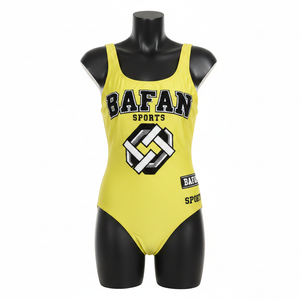 Maillot de bain femme 225 GSM, polyester et élasthanne haute extensibilité, tissu lisse, jaune fluo, logo sublimation. - Product Image 1