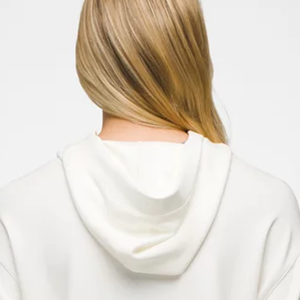OEM Plain <b>Cream</b> <b>Fleece</b> Hoodie <b>Women</b> Minimalist Crossover Collar Drop Shoulder Pullover Wholesale Custom Made By Twin City - Product Image 2