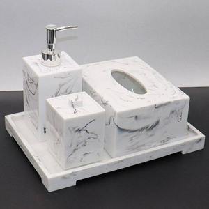 Ensemble d'accessoires de salle de bain de luxe 6 pièces, organiseur de salle de bain décoratif en résine, distributeur de savon, porte-brosse à dents - Product Image 2