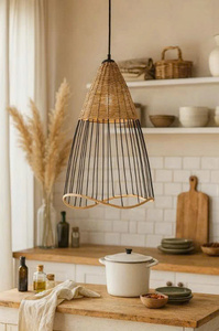 A Set of 3 Handmade Eco-friendly Chandeliers Powder-coated <b>Iron</b> Frames Natural Rattan Weaving Featuring Modern Luxurious Design. - Product Image 6