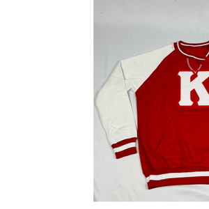 Sweat-shirt à col rond à manches raglan rouge et blanc pour homme, couleur unie, avec poche, pull décontracté en tricot Delta, tissu French Terry, coupe classique - Product Image 2