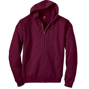 Sweat à capuche décontracté en molleton de coton uni avec fermeture éclair intégrale et poche kangourou, design personnalisé - Product Image 3