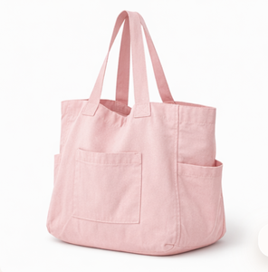 Sac fourre-tout en toile de coton rose d'été avec logo personnalisé pour femmes, sacs de plage en toile avec poignées d'épaule - Product Image 4