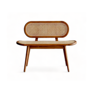 Banc de jardin nordique pour 2 personnes, chaises de jardin en rotin naturel, chaises de salle à manger en bois - Product Image 1