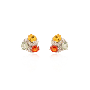 Beautiful Classic Three Stone Oval Multi Sapphire Gemstone 925 Sterling <b>Silver</b> <b>Stud</b> Earring For Women Fine Birthday Gift Jewelry - Product Image 1
