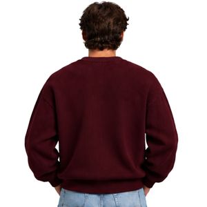 Burgundy Mens Oversized Crewneck Sweatshirt Long Sleeve Cotton Pullover Loose <b>Fit</b> Casual Streetwear Winter Fashion <b>Jumper</b> Top - Product Image 3