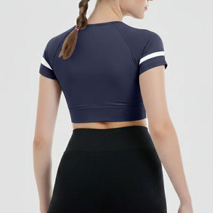 Camiseta Deportiva Corta de Verano para Mujer, Cuello en V, Manga Corta, Ajustada, 100% Algodón, Tejido Jersey de Secado Rápido - Product Image 3