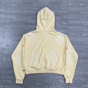 Custom 100% Cotton French Terry Solid Winter Raw Collar Cropped Hoodie with DTG Print Distressed Hood Sun Faded Acid Wash - Product Image 2