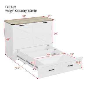 Letto a scomparsa matrimoniale in stile rustico con stazione di ricarica, piattaforma pieghevole e ampio cassetto contenitore per camere degli ospiti - Product Image 4
