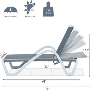 Adjustable Aluminum Patio Chaise <b>Lounge</b> All-Weather <b>Pool</b> and Lawn Sun Lounger in Gray 1 L Size - Product Image 6