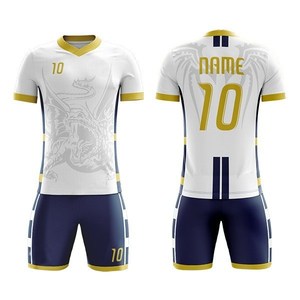Ensemble d'uniformes de football personnalisés en or blanc, maillot de football à manches courtes, short assorti, imprimé géométrique, vêtements d'équipe, vêtements de sport athlétiques - Product Image 2