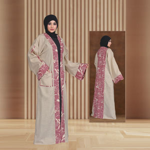Abaya de Lino con Frente Abierto y Paneles en Contraste, Elegante y Modesta, Larga hasta el Suelo, Estilo Contemporáneo, Holgada para Eid y Ramadán - Product Image 3