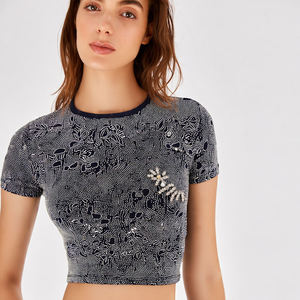 Camiseta Corta de Mujer con Pedrería, Ajustada, de Manga Corta, Informal, Básica, Suave y Elástica, para Verano, a la Moda y Cómoda - Product Image 2