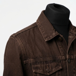Veste en jean décontractée pour homme grande taille, col montant, logo frontal, design à capuche, 100% coton, manches longues, élégante et confortable - Product Image 6