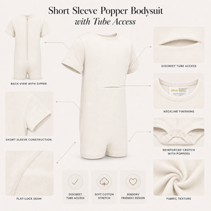 Body de tubo blanco limpio |   Ropa Sensorial Especial para Niños, Prendas Inclusivas, Transpirables, Suaves, con Cierre, Manga Corta, Algodón Elástico, Fácil de Usar - Product Image 3