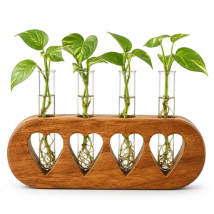 Décoration végétale créative, pot de fleurs en bois massif, art déco, fait main, écologique, vase simple en tube à essai, petit vase mural de bureau - Product Image 5