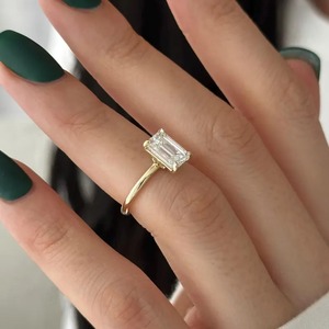 Emerald Cut Lab Grown Diamond Low Set Solitaire <b>Ring</b> IGI Certified VVS Clarity Diamond Gold 14k/18k for Women's - Product Image 4