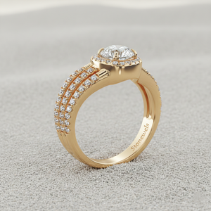 Bague de fiançailles vintage Cascade Diamond Halo plaquée or rose avec sertissage à griffes certifié - Product Image 3