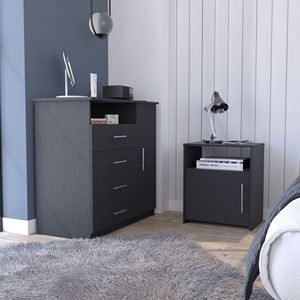 Ensemble de chambre à coucher deux pièces Maine comprenant une commode à quatre tiroirs Rioja et une table de chevet Omaha en noir - Product Image 1