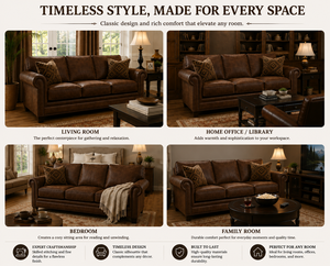 Luxury Modern Genuine Leather <b>Sofa</b> Bed 3 Seater Solid <b>Wood</b> <b>Frame</b> Rolled Arms for Living Room Hotel Lounge Villa School Park - Product Image 5