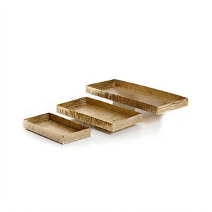 Ensemble de plateaux de service rectangulaires côtelés argentés, en métal, profonds, pour la cuisine, la table à manger, la maison et la décoration - Product Image 2