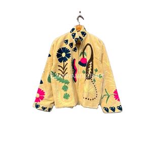 Chaqueta Acolchada de Terciopelo con Bordado Floral Unisex para Mujer, con Dos Bolsillos Laterales, Forro de Algodón de Secado Rápido, Largo Regular - Product Image 1