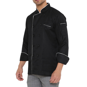 Veste de chef à manches longues pour homme, noire avec passepoil blanc, boutonnée sur le devant, uniforme de cuisine de restaurant - Product Image 5
