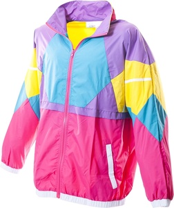 Chaqueta cortavientos de colores neón retro de secado rápido transpirable forro de poliéster lavado a máquina chaqueta de bloque de color personalizada - Product Image 6