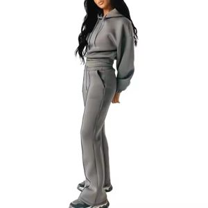 Conjunto de Sudadera con Capucha y Pantalones Deportivos de Cintura Alta con Logotipo Bordado Personalizado, Conjunto de 2 Piezas para Mujer - Product Image 6