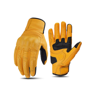 Gants de moto en cuir jaune, longueur poignet, respirants, style sportif, pour usage extérieur, printemps-été, non doublés - Product Image 1