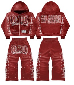 Conjunto de Sudadera con Capucha Estampada de Punto Transpirable con Lavado Ácido Personalizado y Pantalones de Chándal Acampanados para Hombre, Estilo Vintage Urbano, Tejido Pesado 100% - Product Image 2